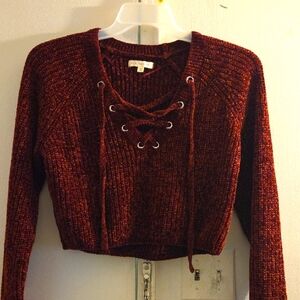 Rust Red Lace-Up Sweater By LA Hearts